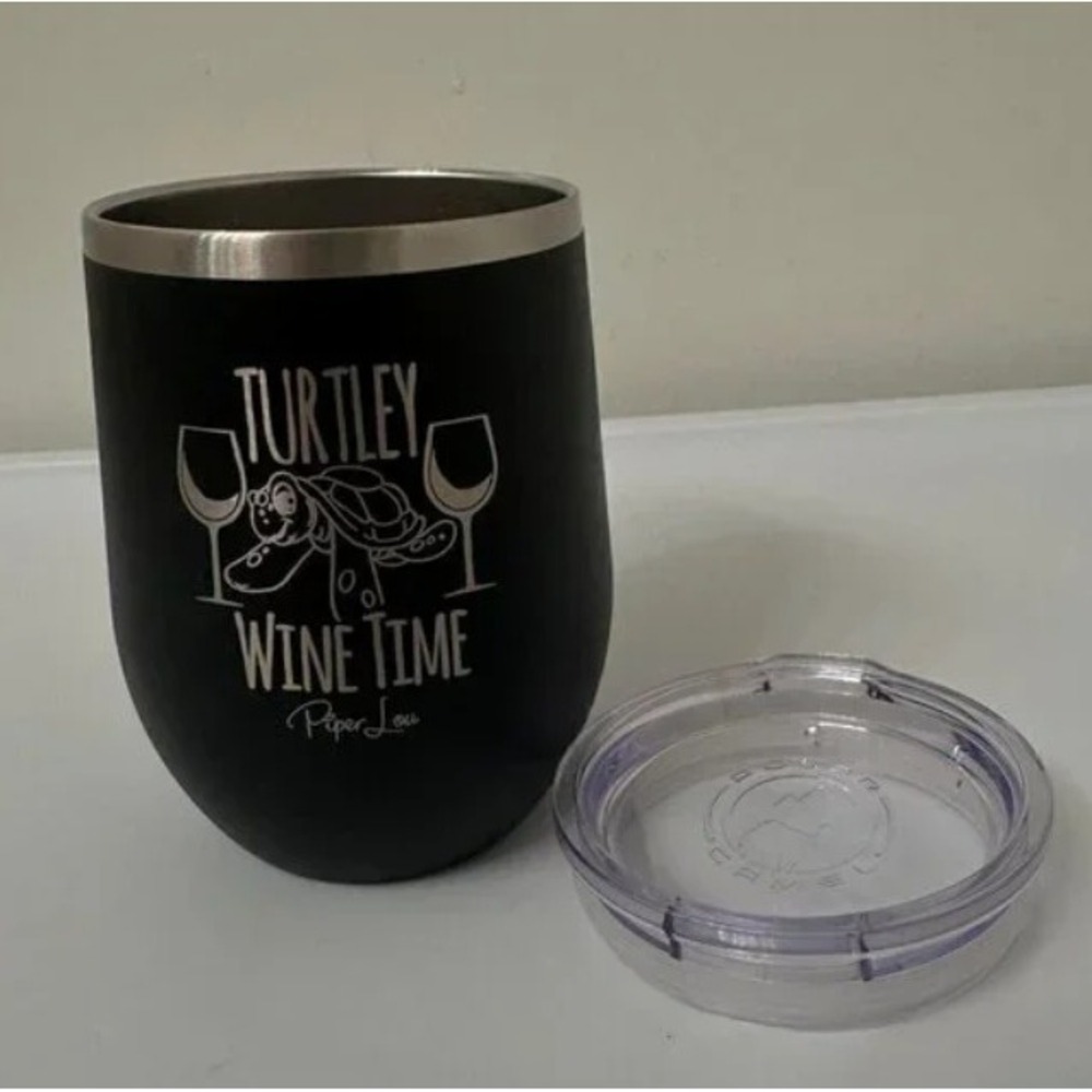 Piper Lou Turtlely Wine Time‎ Tumbler With Lid, Insulated Stainless Steel Cup